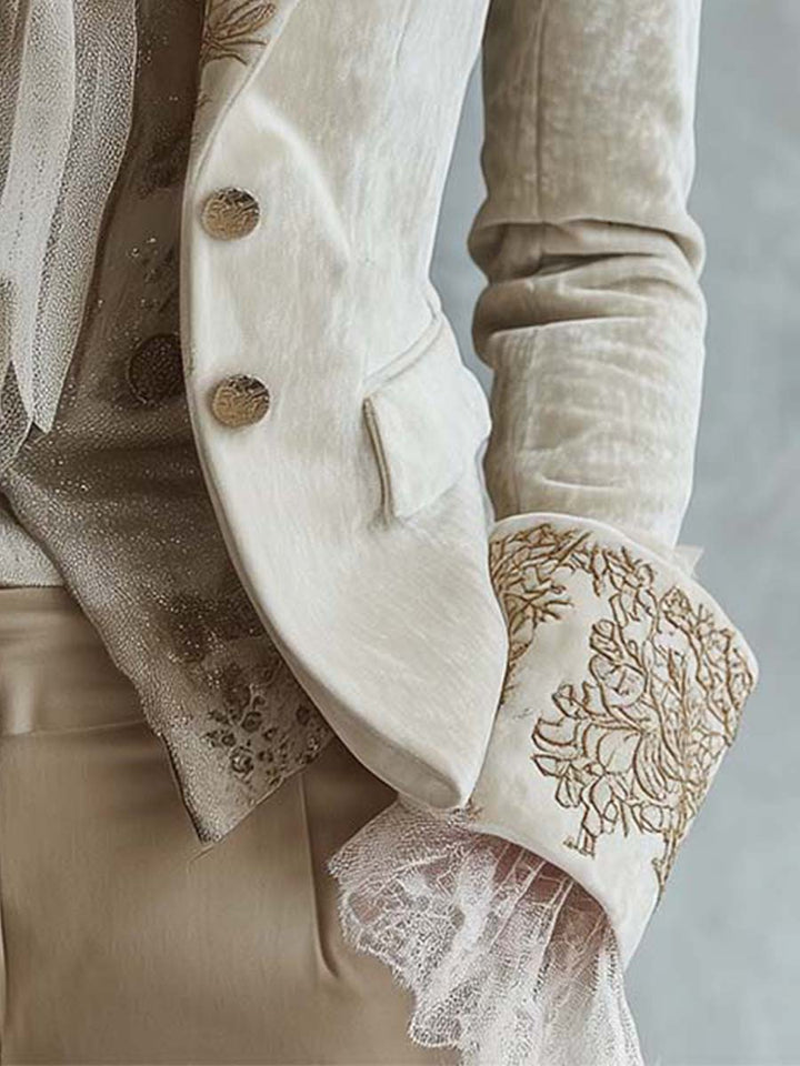 Amelia | Blazer z Haftem w Eleganckim Stylu