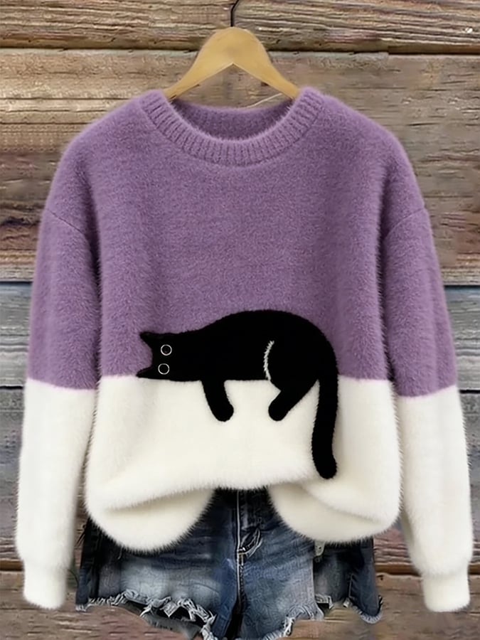 Eliza | Polarowy sweter z nadrukiem kota