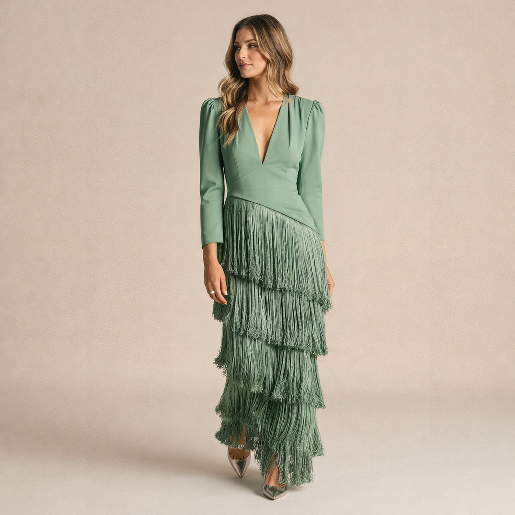 Zofia | Elegancka Sukienka Z Frędzlami