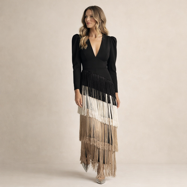 Zofia | Elegancka Sukienka Z Frędzlami