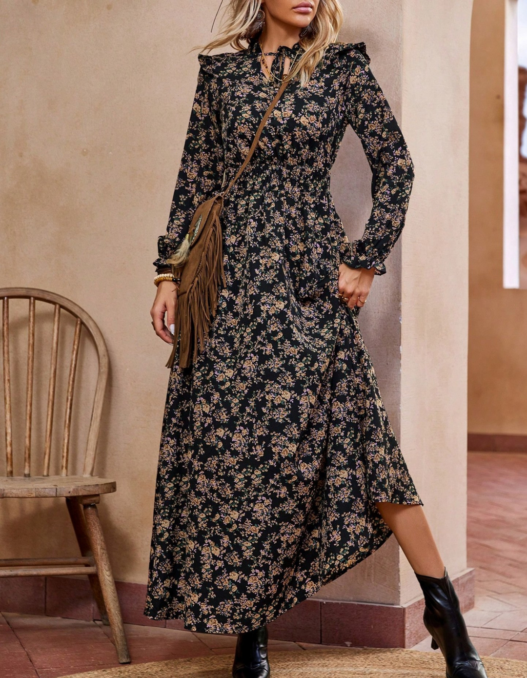Dabrowska | Romantyczna sukienka Długo- Sleeve Maxi