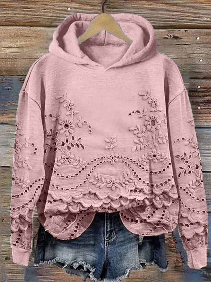 Sachzna | Bluza z Kapturem z Haftem Kwiatowym