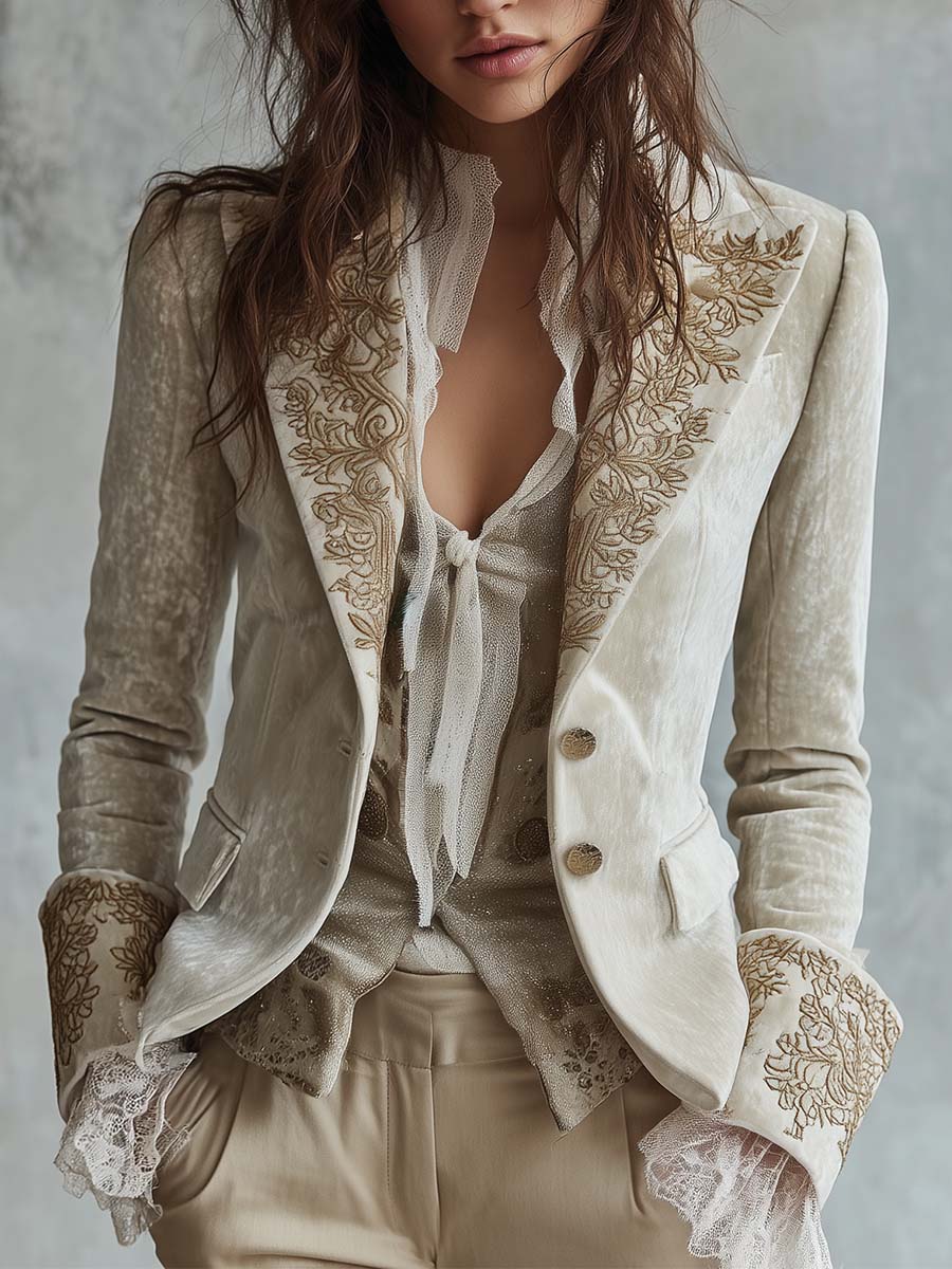 Amelia | Blazer z Haftem w Eleganckim Stylu
