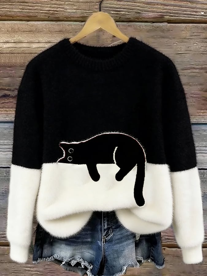 Eliza | Polarowy sweter z nadrukiem kota