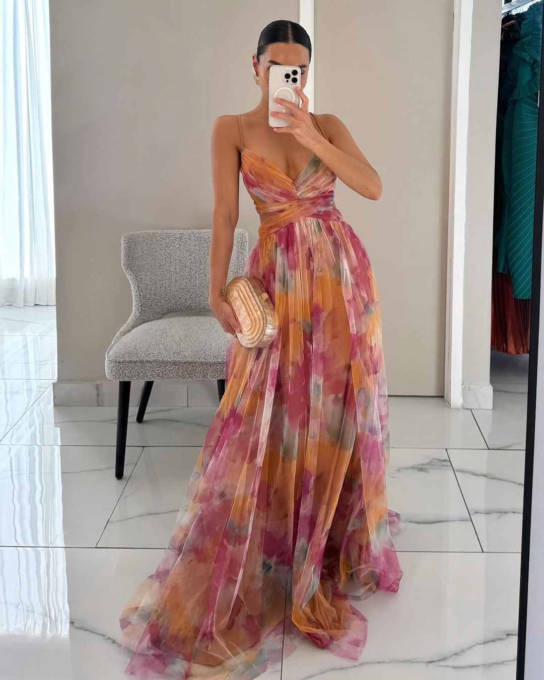 Dabrowska | Akwarela Chiffon Maxi sukienka
