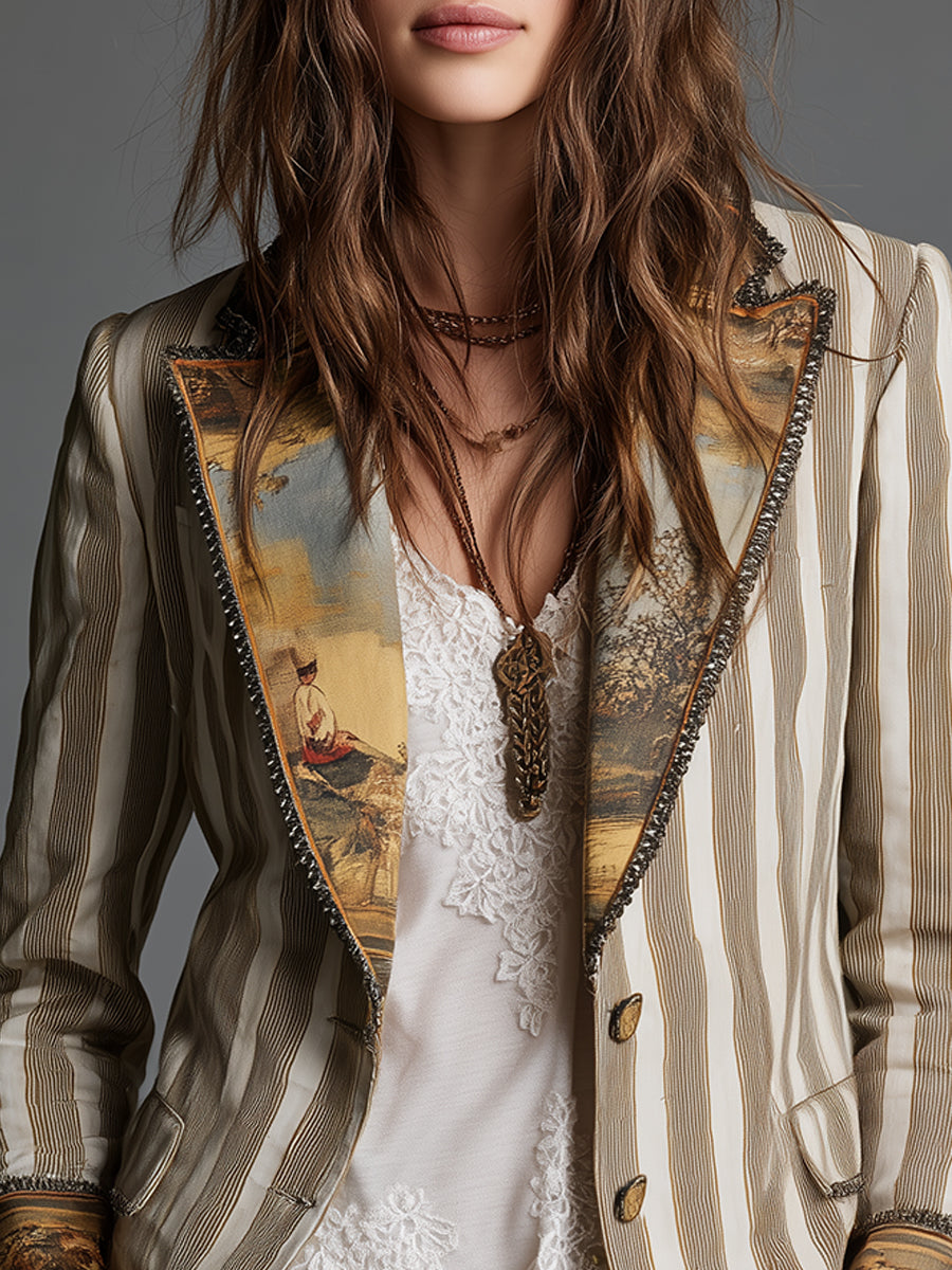 Roberta | Blazer w Pasy w Stylu Artystycznym