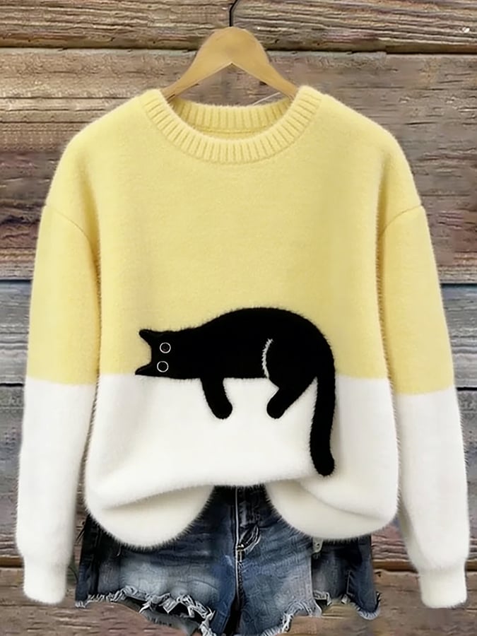 Eliza | Polarowy sweter z nadrukiem kota