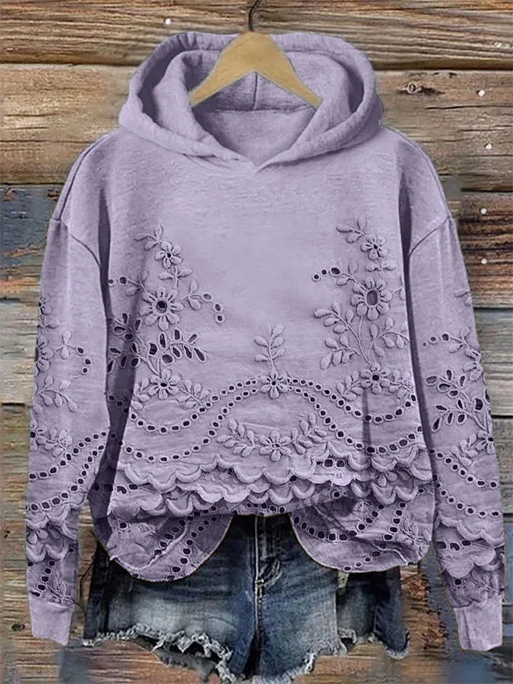 Sachzna | Bluza z Kapturem z Haftem Kwiatowym