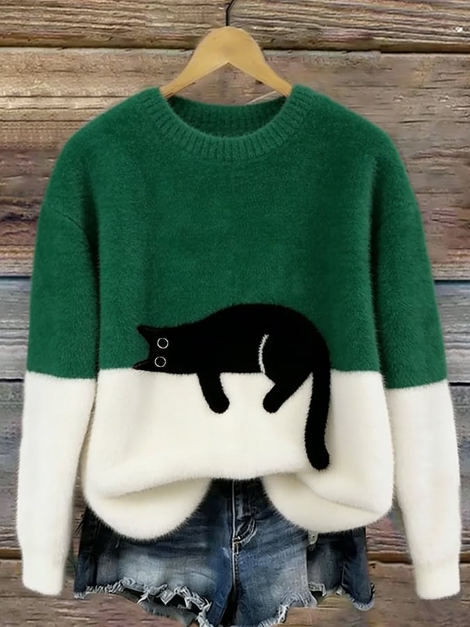 Eliza | Polarowy sweter z nadrukiem kota