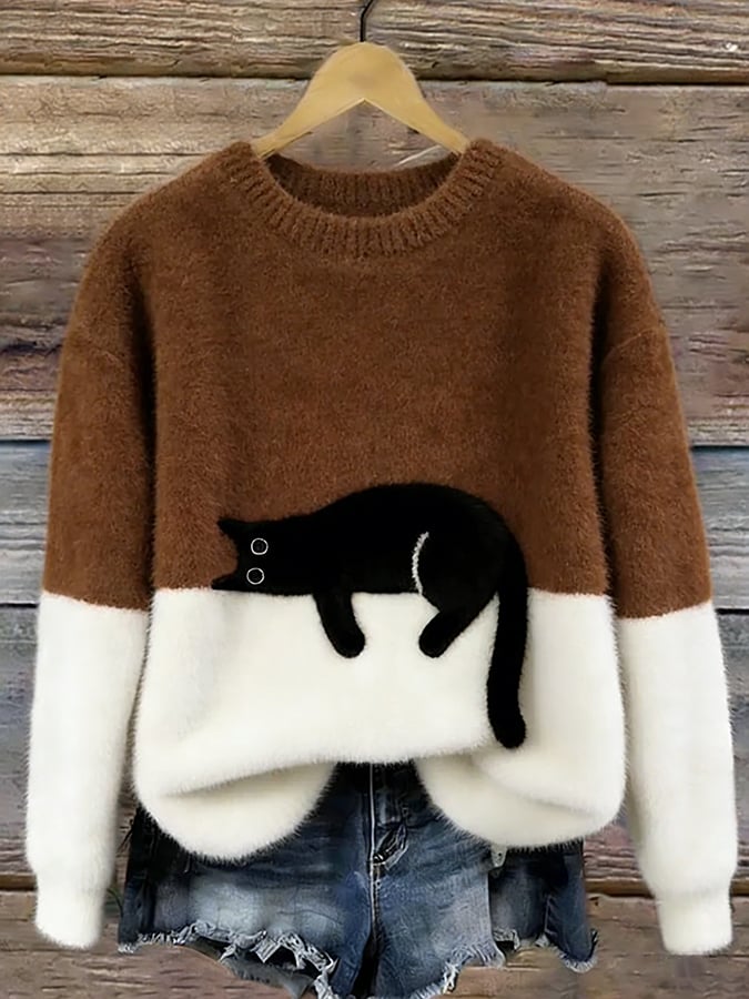 Eliza | Polarowy sweter z nadrukiem kota