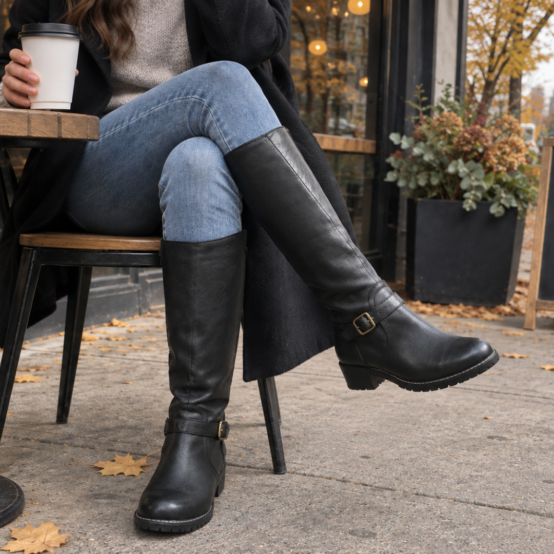 Weronika | Wysokie Buty Jeździeckie ze Skóry z Klamrą