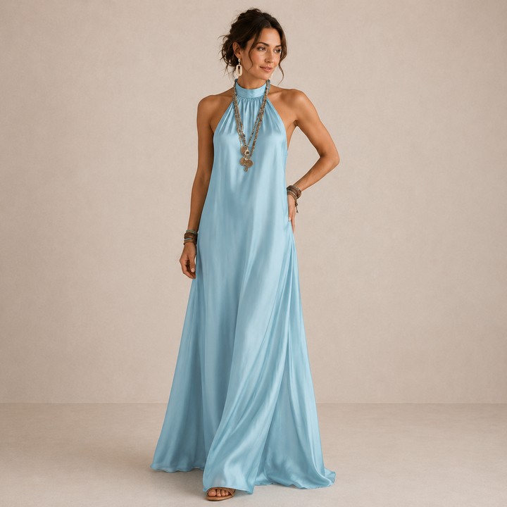 Dabrowska | Blue Halter- szyja pływanie Maxi sukienka