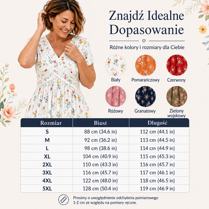 Damska sukienka midi w kwiaty z dekoltem V