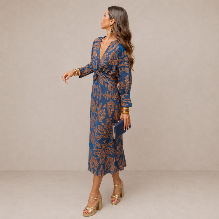 Dabrowska | V- Neck Tie- Waist Midi sukienka