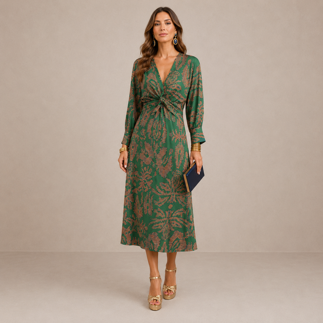 Dabrowska | V- Neck Tie- Waist Midi sukienka