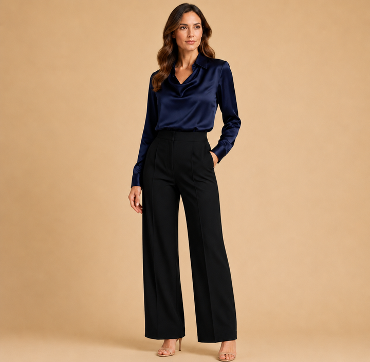 Natalia | Blusa Satinada de Cuello Drapeado