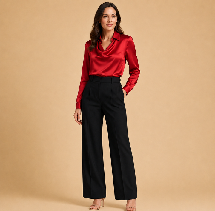 Natalia | Blusa Satinada de Cuello Drapeado