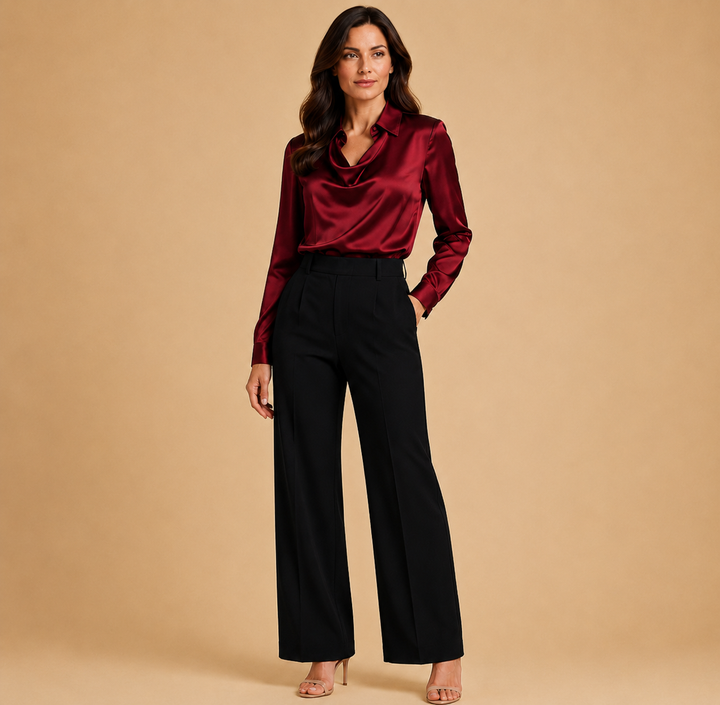Natalia | Blusa Satinada de Cuello Drapeado
