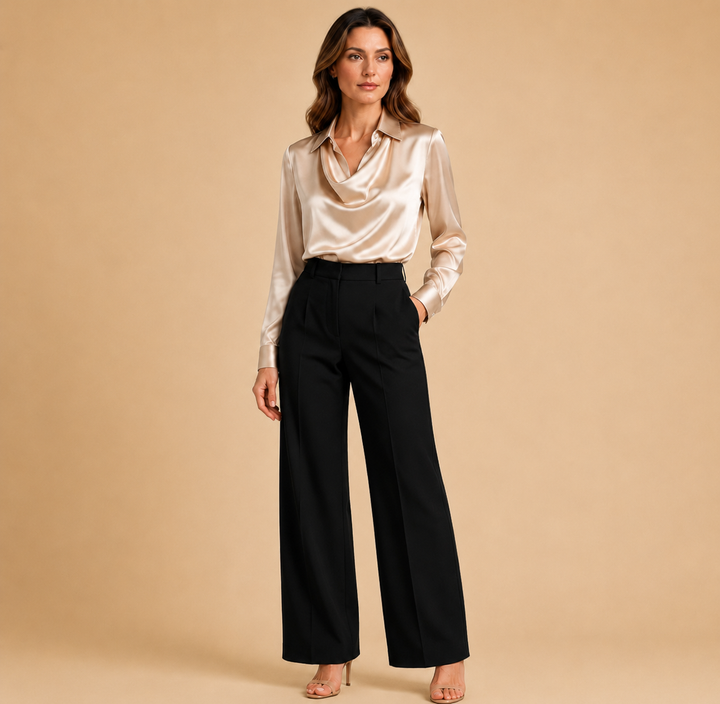 Natalia | Blusa Satinada de Cuello Drapeado