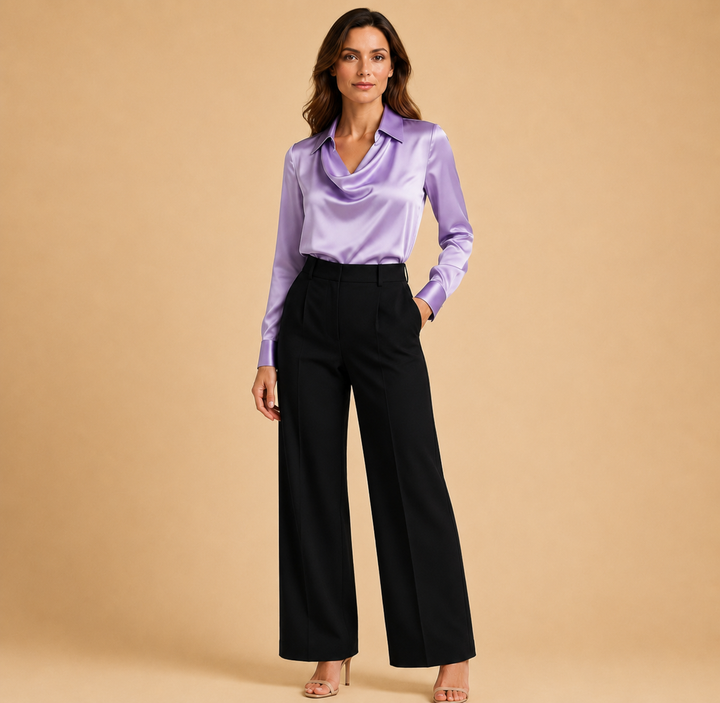 Natalia | Blusa Satinada de Cuello Drapeado