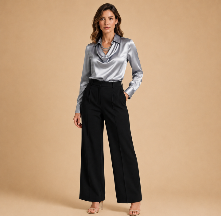 Natalia | Blusa Satinada de Cuello Drapeado