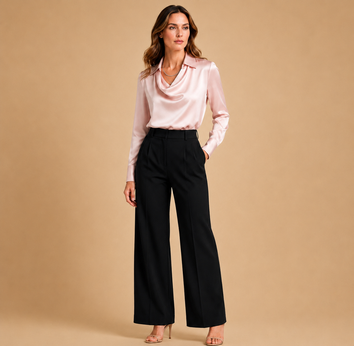 Natalia | Blusa Satinada de Cuello Drapeado