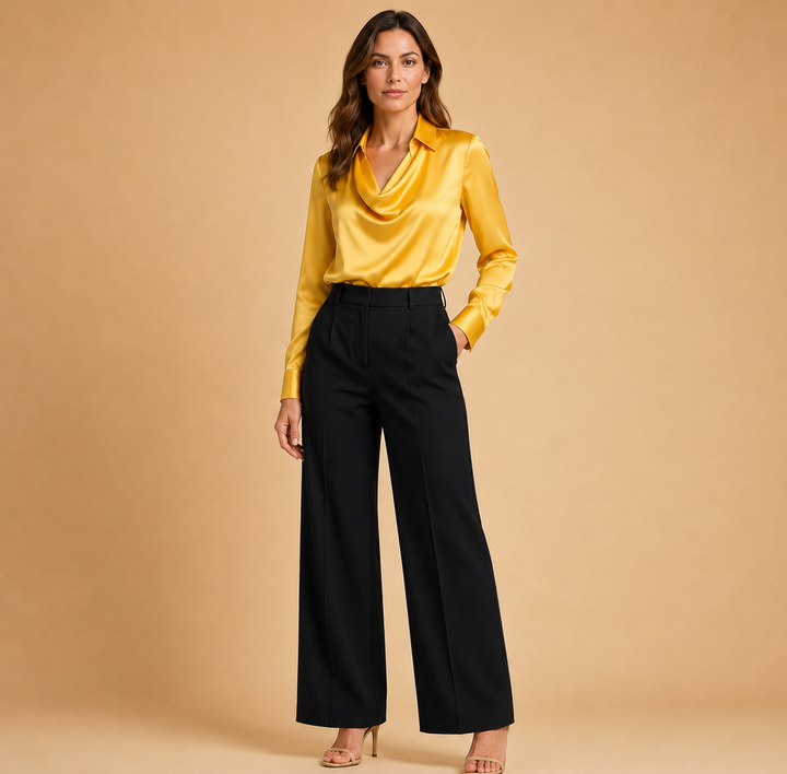 Natalia | Blusa Satinada de Cuello Drapeado