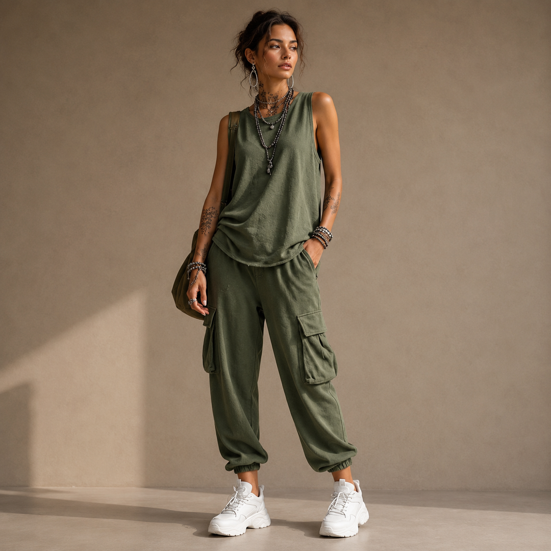 Nina | Komplet Cargo Z Luźnymi Spodniami