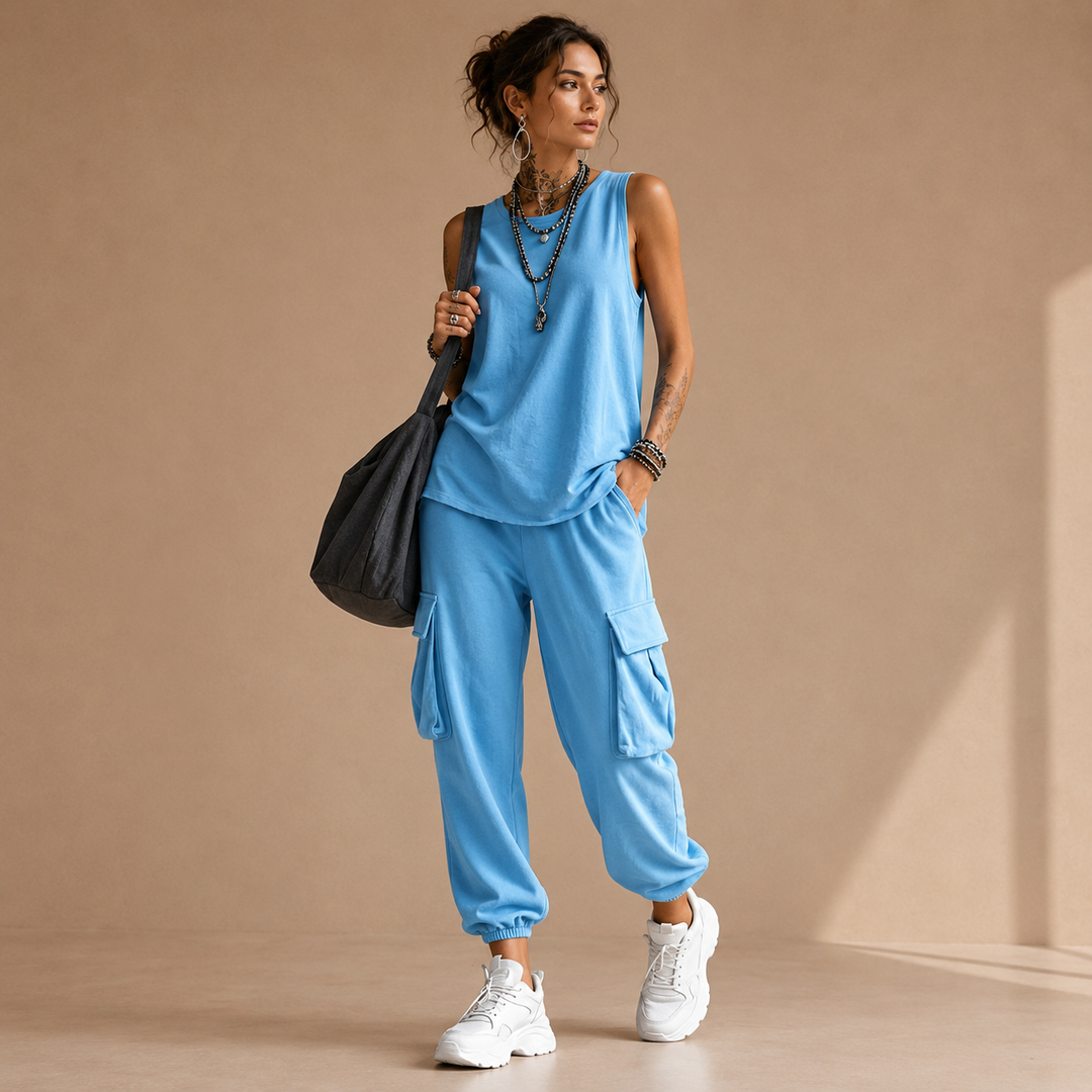 Nina | Komplet Cargo Z Luźnymi Spodniami