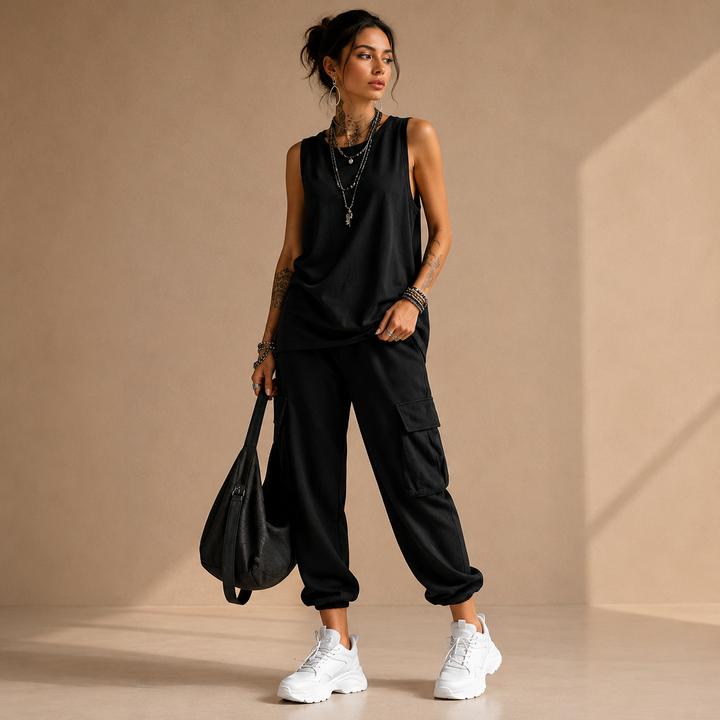 Nina | Komplet Cargo Z Luźnymi Spodniami