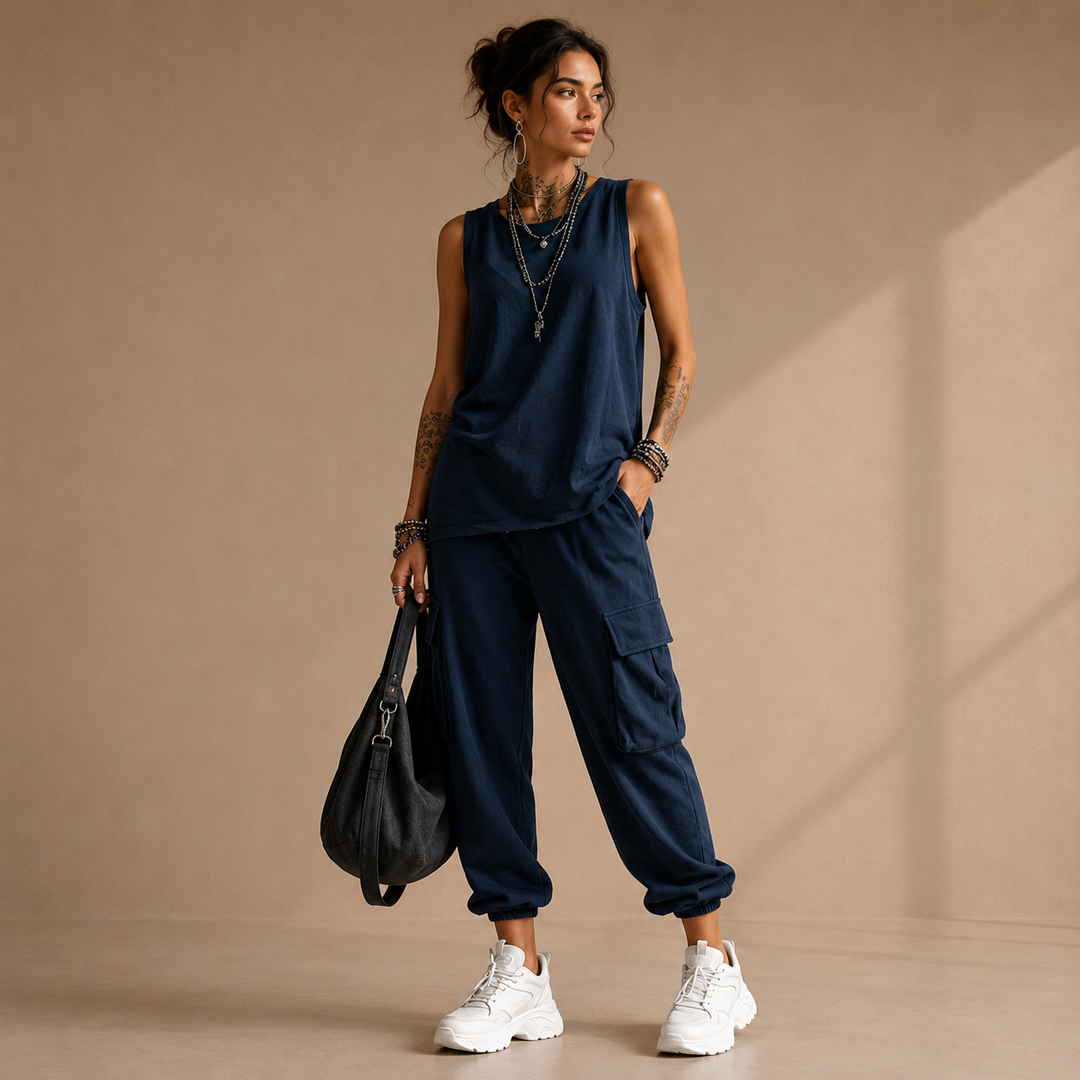 Nina | Komplet Cargo Z Luźnymi Spodniami