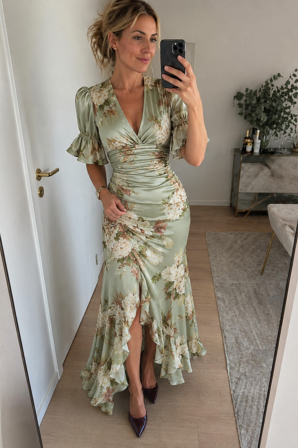 Dabrowska | Ruched Kwiat Maxi sukienka