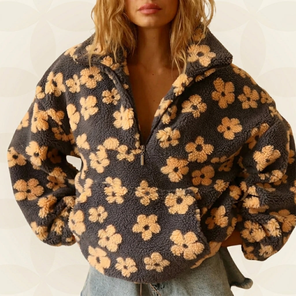 EMILIA | Polarowy sweter z kwiatowym wzorem