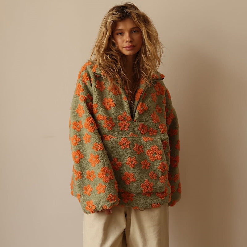 EMILIA | Polarowy sweter z kwiatowym wzorem