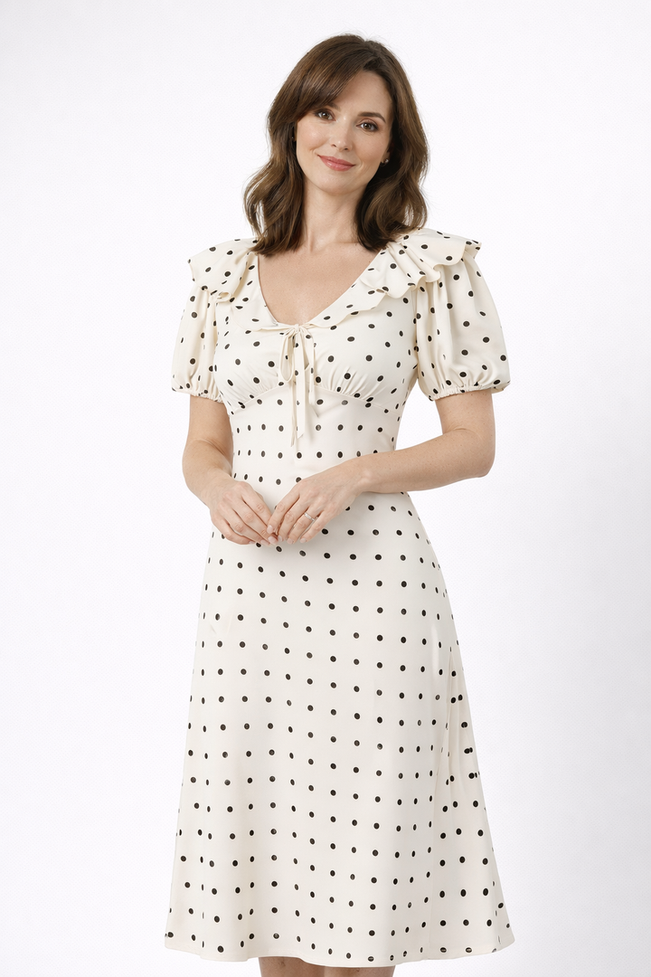 Dabrowska | Polka Dot Ruffle Midi sukienka