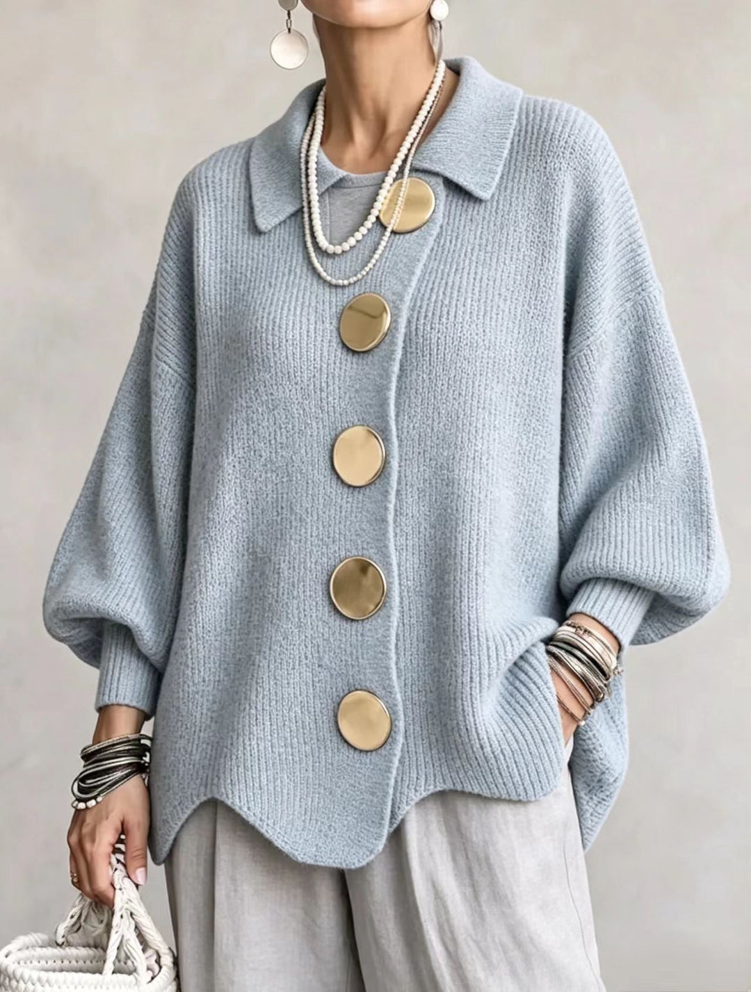 Teresa | Oversize Kardigan z Metalowymi Guzikami