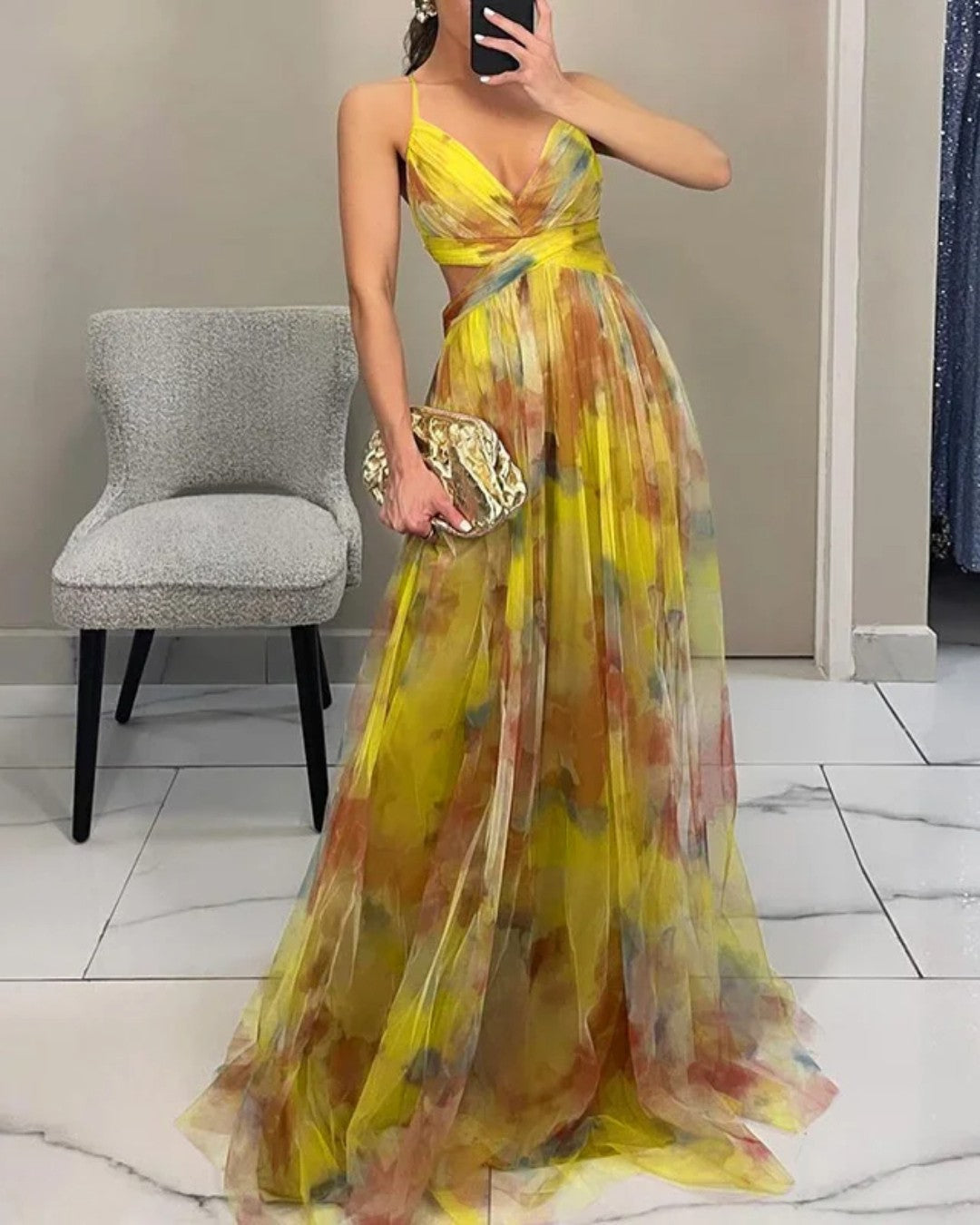 Dabrowska | Akwarela Chiffon Maxi sukienka