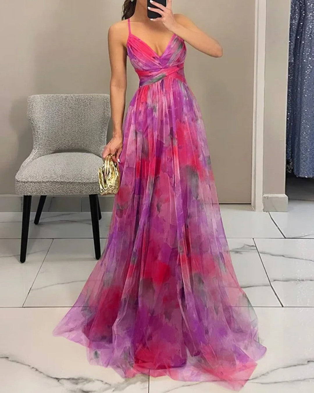 Dabrowska | Akwarela Chiffon Maxi sukienka