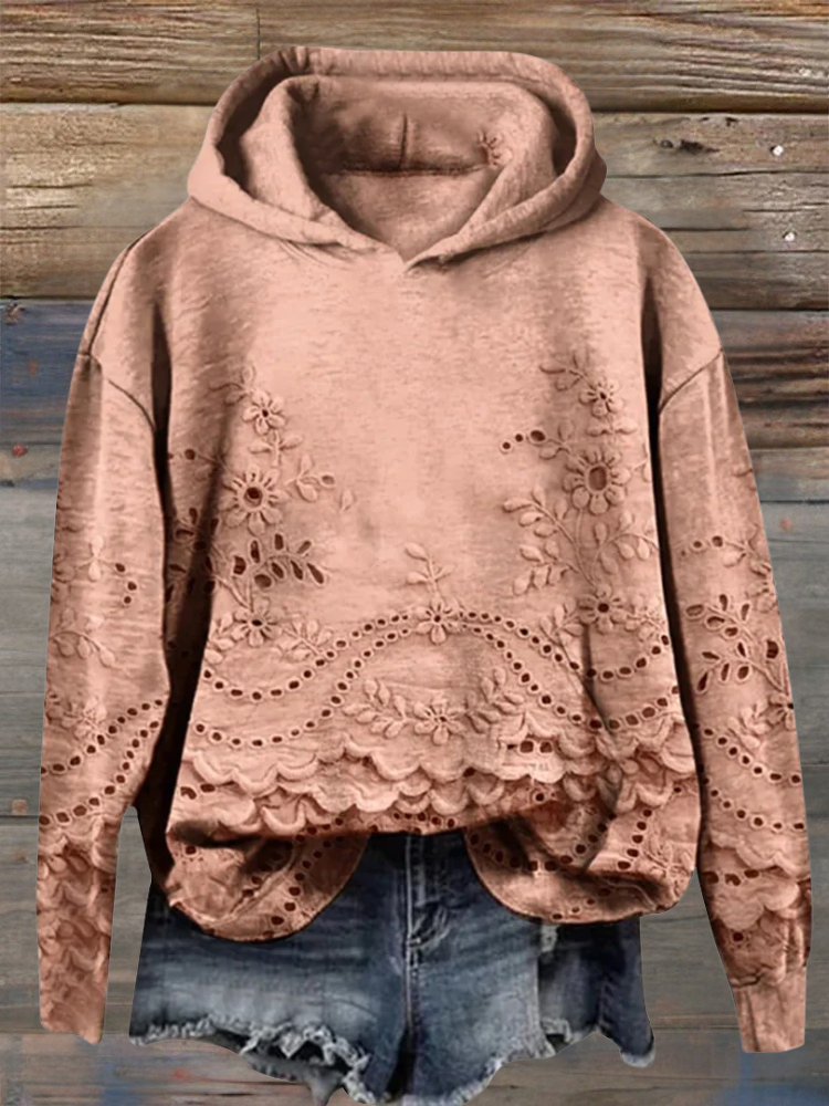 Sachzna | Bluza z Kapturem z Haftem Kwiatowym