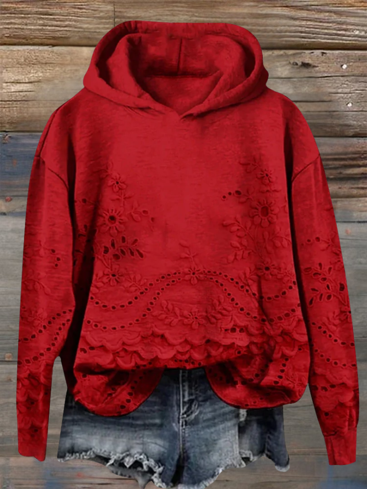 Sachzna | Bluza z Kapturem z Haftem Kwiatowym