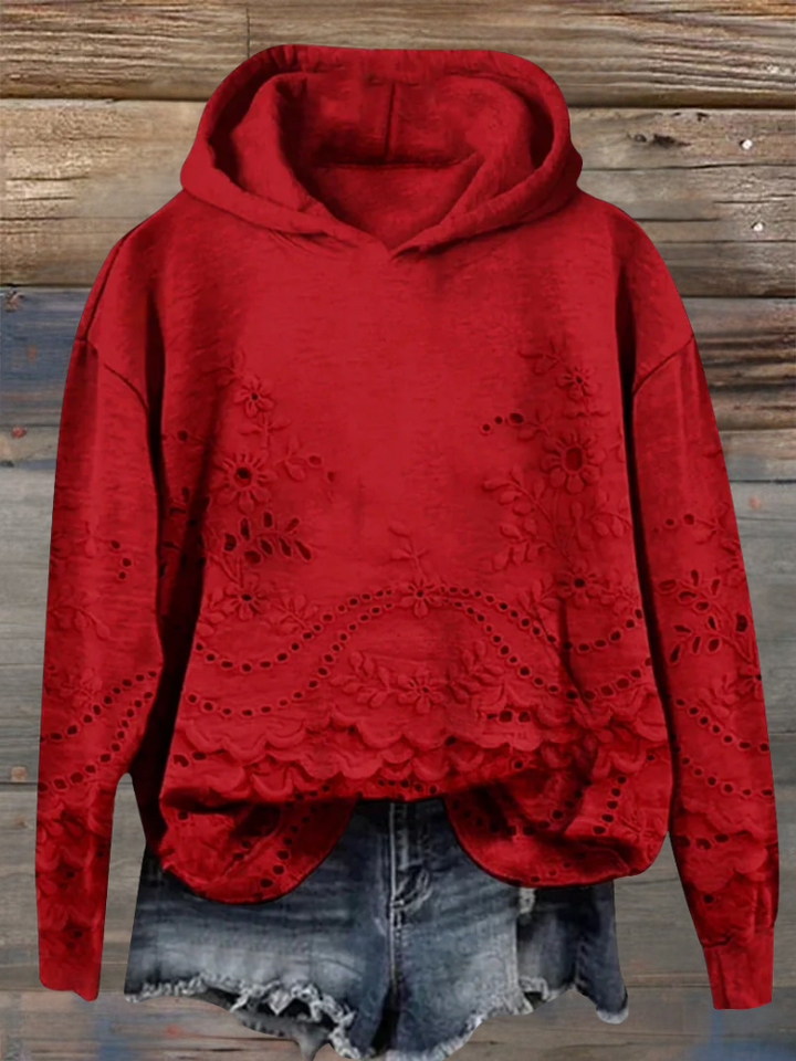 Sachzna | Bluza z Kapturem z Haftem Kwiatowym