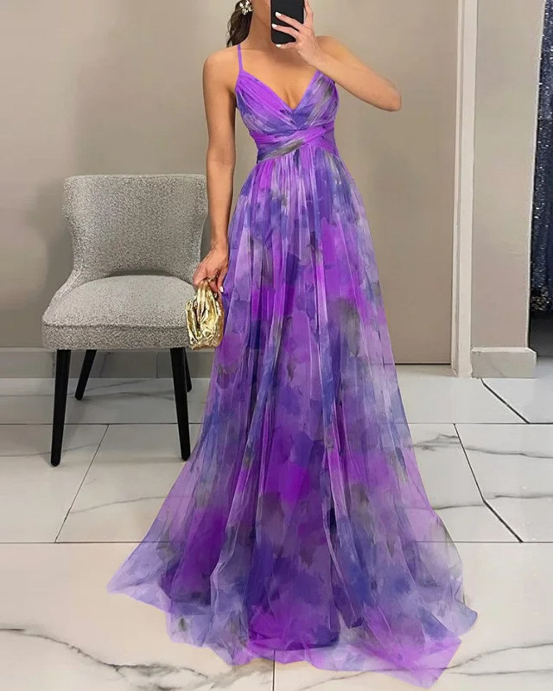 Dabrowska | Akwarela Chiffon Maxi sukienka