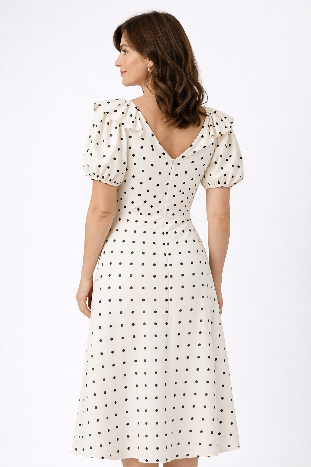 Dabrowska | Polka Dot Ruffle Midi sukienka