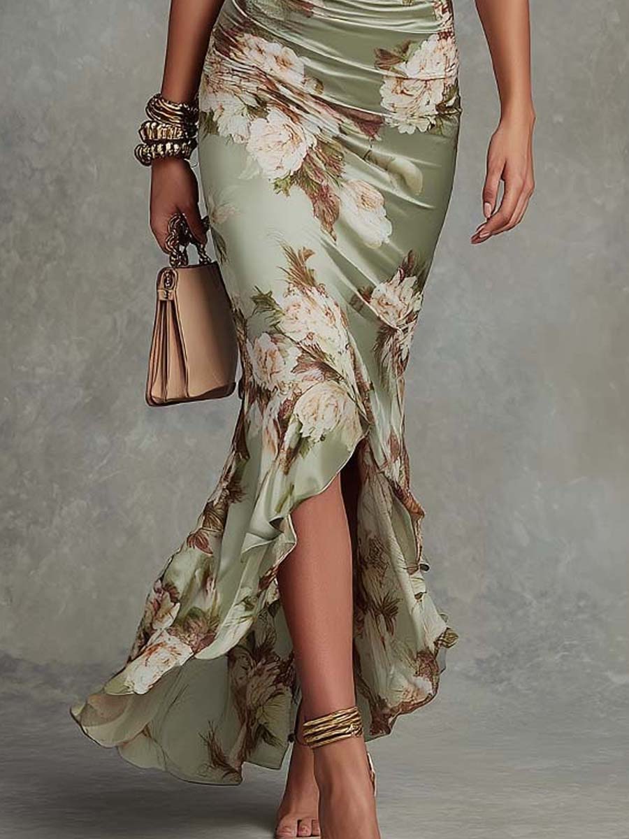 Dabrowska | Ruched Kwiat Maxi sukienka