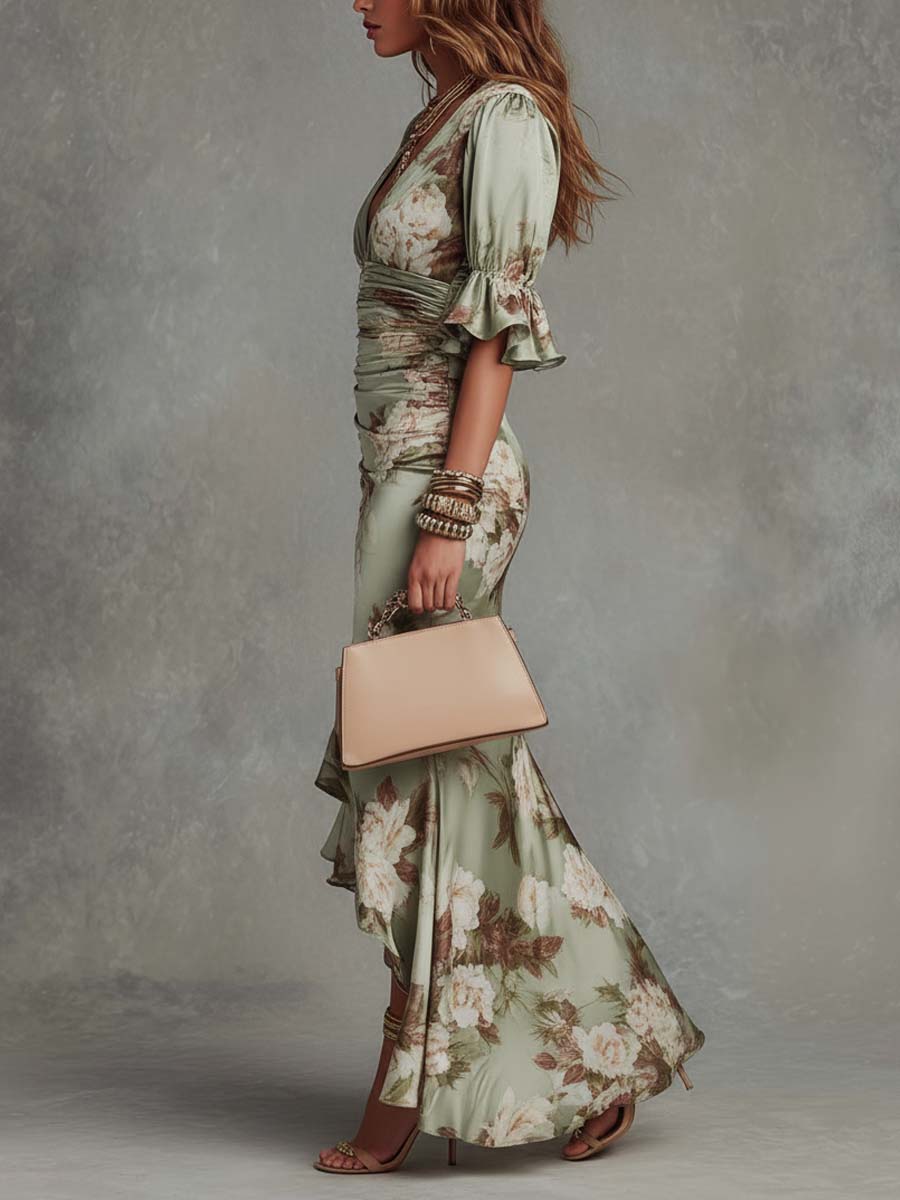 Dabrowska | Ruched Kwiat Maxi sukienka