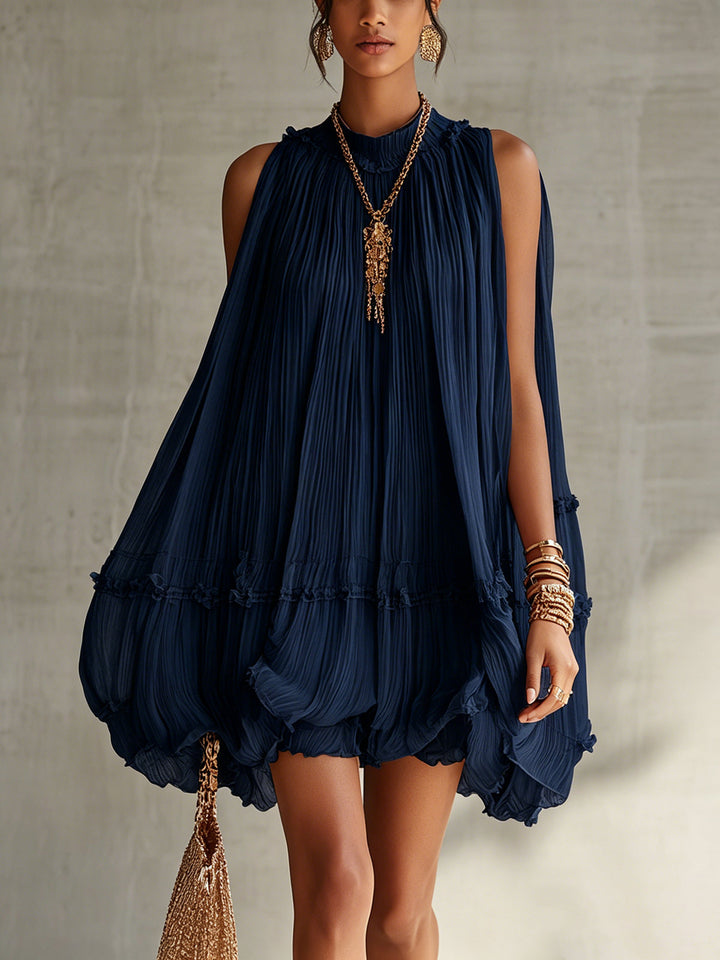 Dabrowska | Midnight Blue Ruffle Midi sukienka
