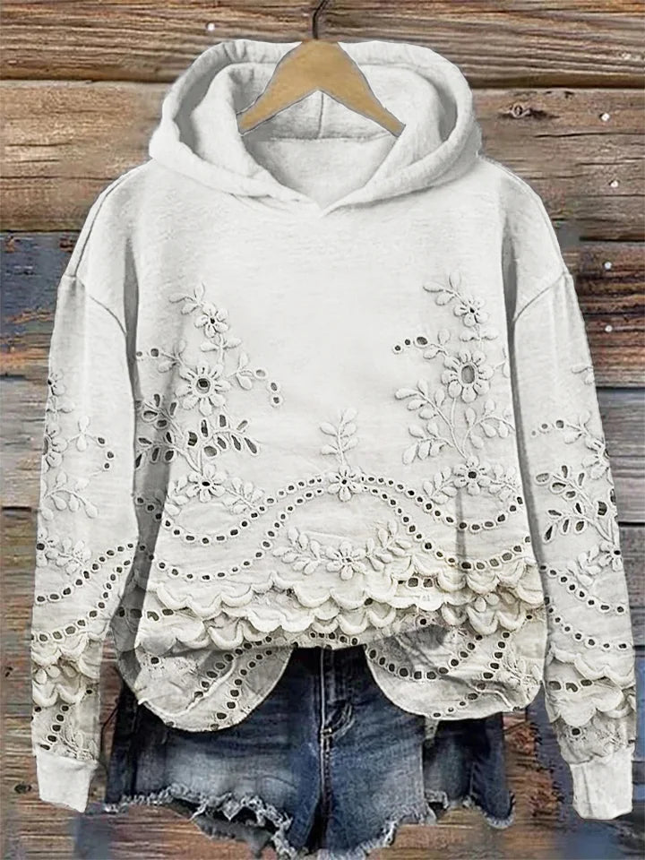 Sachzna | Bluza z Kapturem z Haftem Kwiatowym