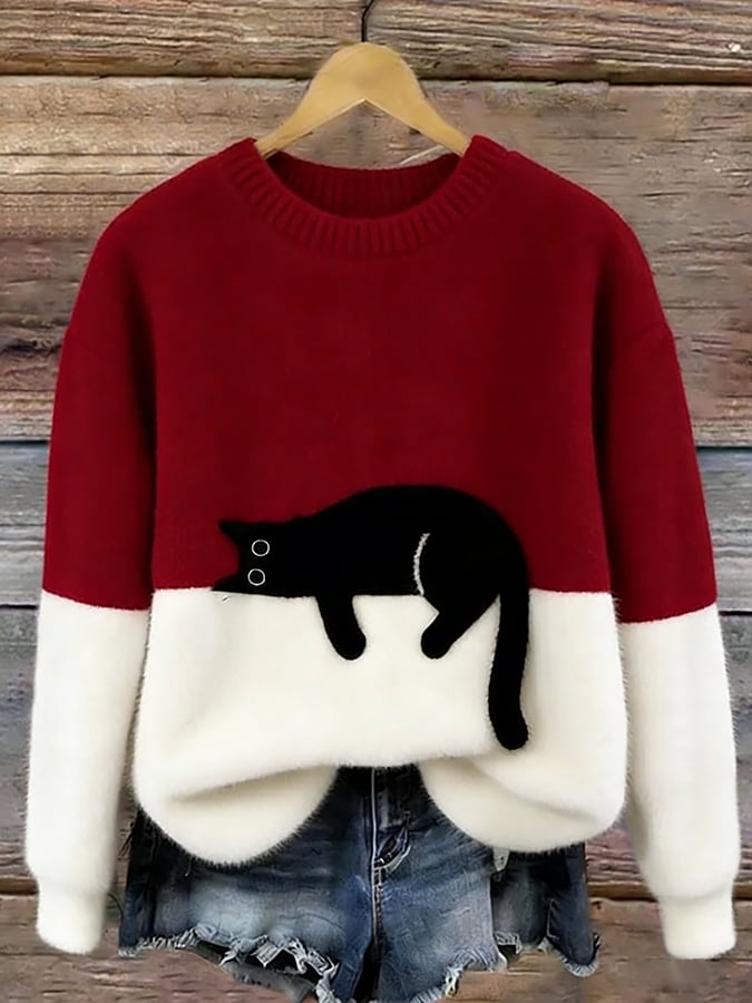 Eliza | Polarowy sweter z nadrukiem kota