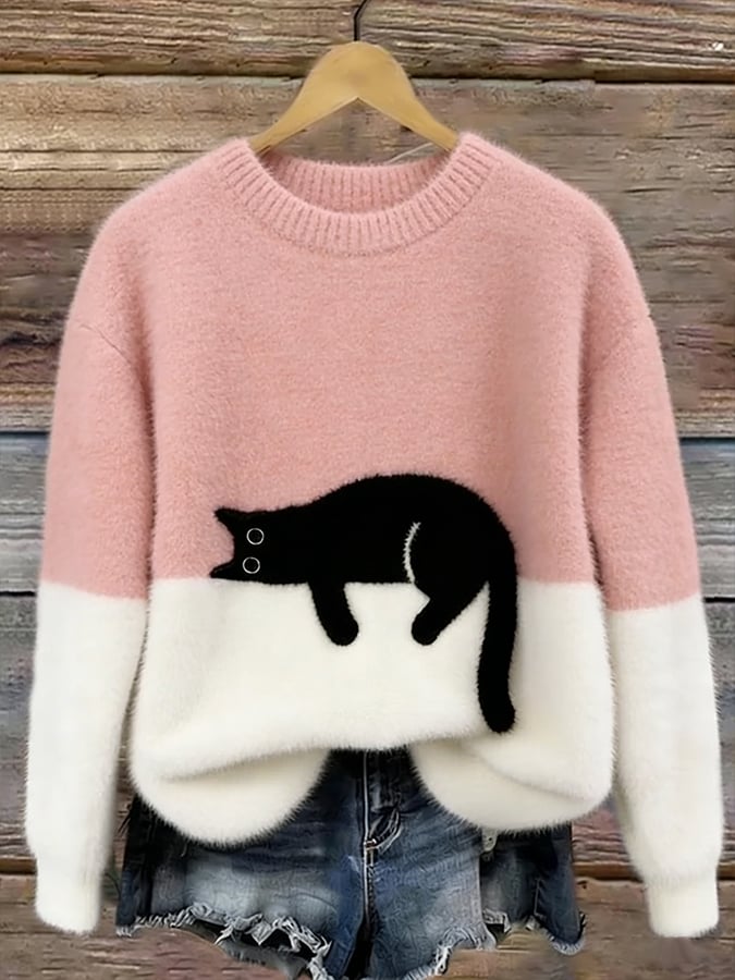 Eliza | Polarowy sweter z nadrukiem kota