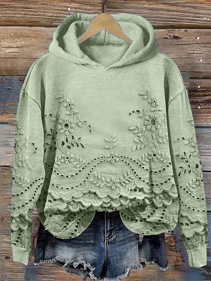 Sachzna | Bluza z Kapturem z Haftem Kwiatowym
